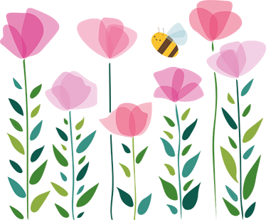 Kids vinyl rug with pink flowers and a bee - TenStickers