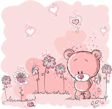 Kids vinyl rug pink bear and flowers design - TenStickers