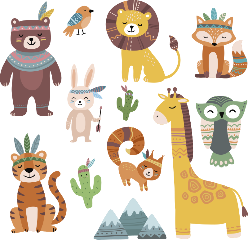 Kids vinyl rug with funny tribal animals - TenStickers