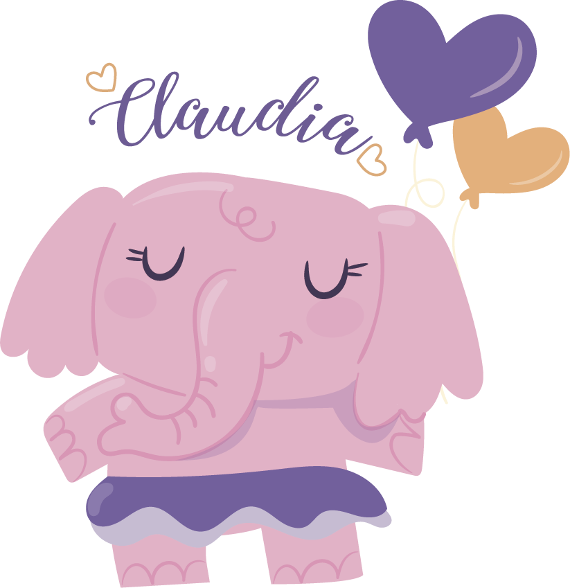 Kids vinyl rug pink elephant with name - TenStickers