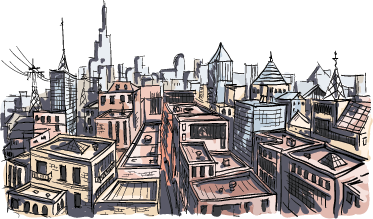 Bedroom vinyl rug watercolor city design - TenStickers