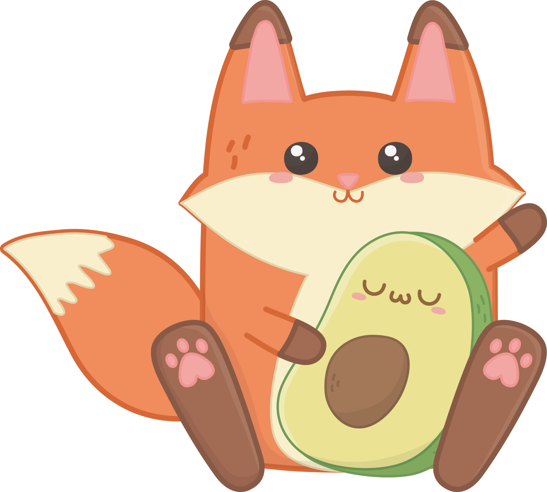 Kids vinyl rug kawaii fox with avocado design - TenStickers
