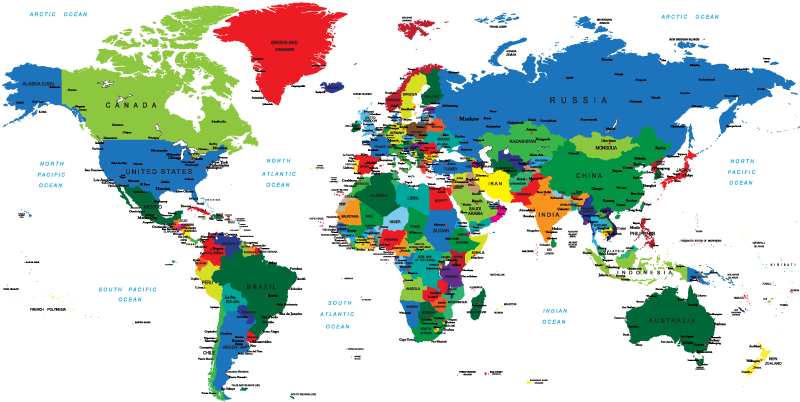 World map vinyl rug in full color - TenStickers