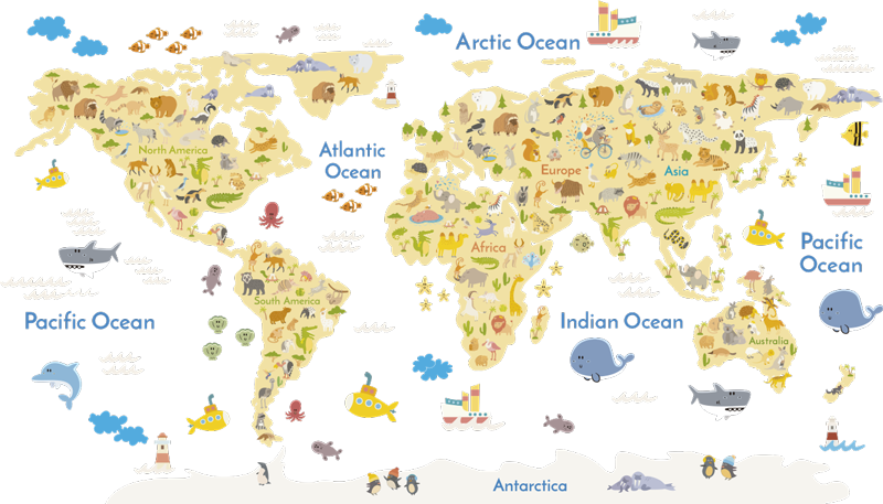 World map vinyl rug animal design - TenStickers