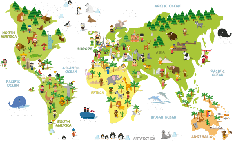 World map vinyl rug people map english - TenStickers