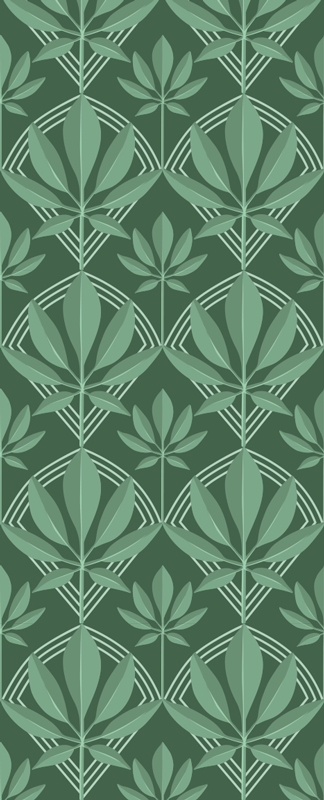 Bathroom vinyl rug with art deco green leaves - TenStickers