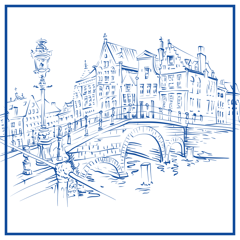 Kitchen vinyl rug with delft blue canal houses design - TenStickers