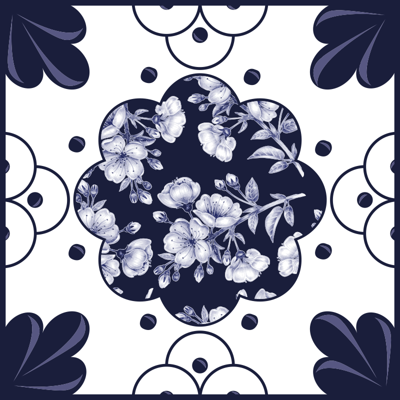 Kitchen vinyl rug with floral tile design - TenStickers