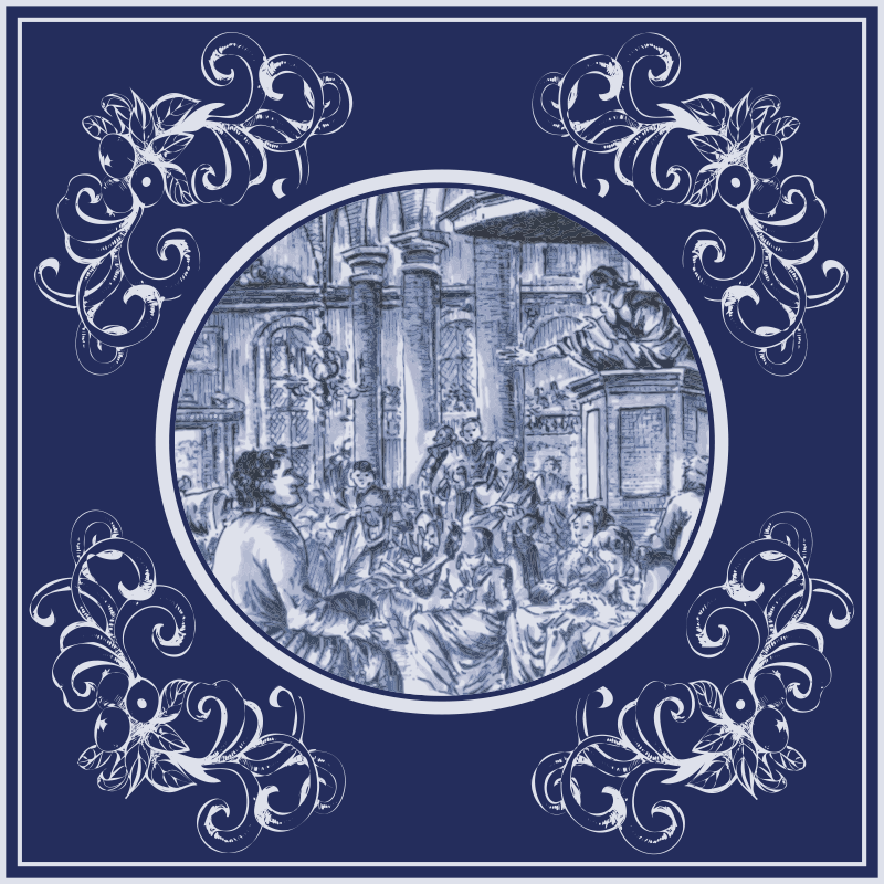 Blue delft crowd pattern kitchen vinyl rug - TenStickers