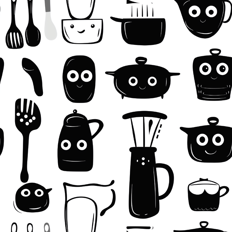 Drawn black utensils kitchen vinyl rug - TenStickers
