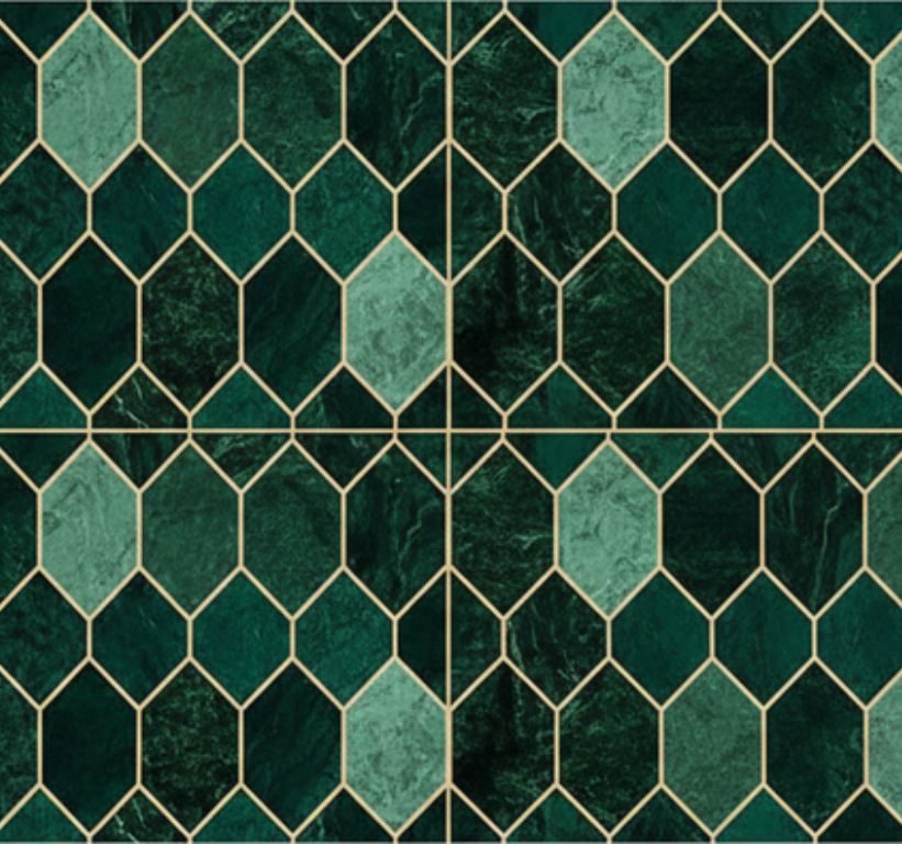 Kitchen vinyl rug in green scale with gold outline - TenStickers