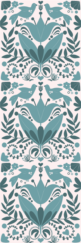 Kitchen vinyl rug with blue bird folk art pattern - TenStickers