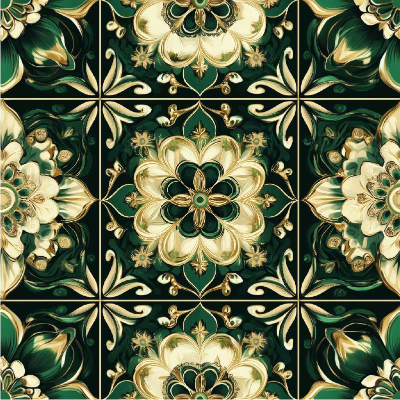 Kitchen vinyl rug botanical mosaic tiles - TenStickers