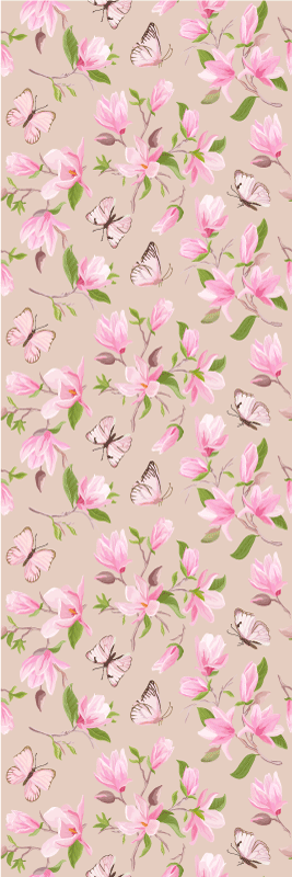 Bedroom vinyl rug with pink magnolia and butterfly design - TenStickers