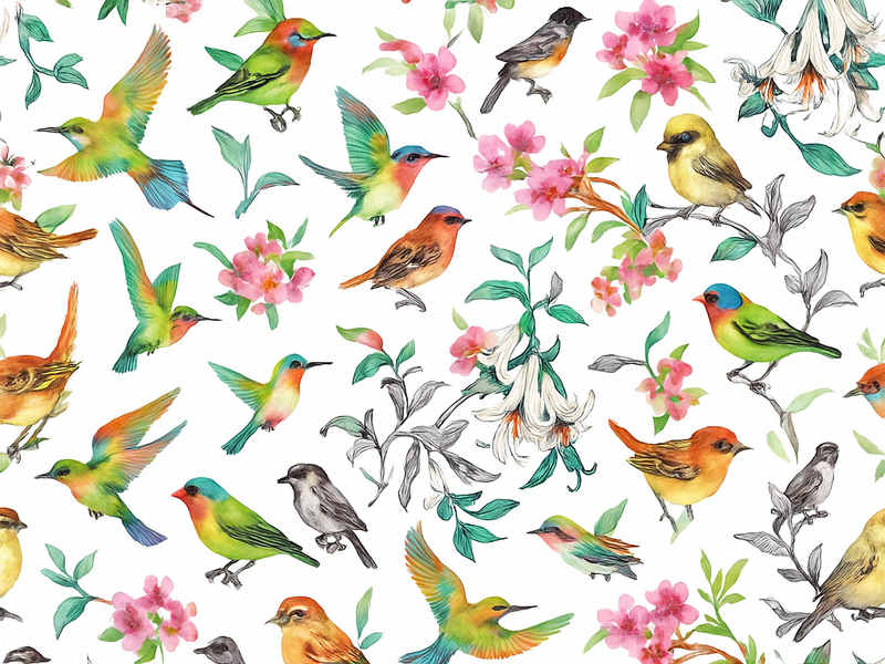 Colorful nature with birds bedroom vinyl rug - TenStickers