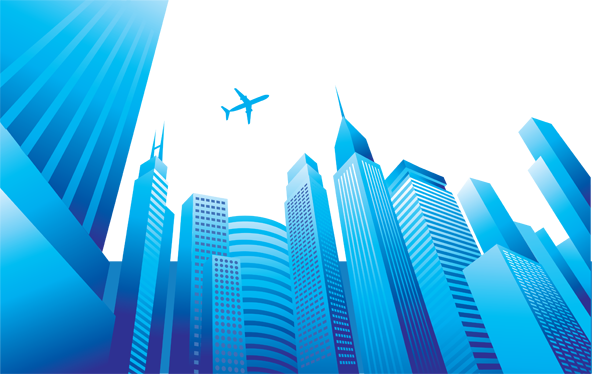 Bedroom vinyl rug city and flying airplane design - TenStickers
