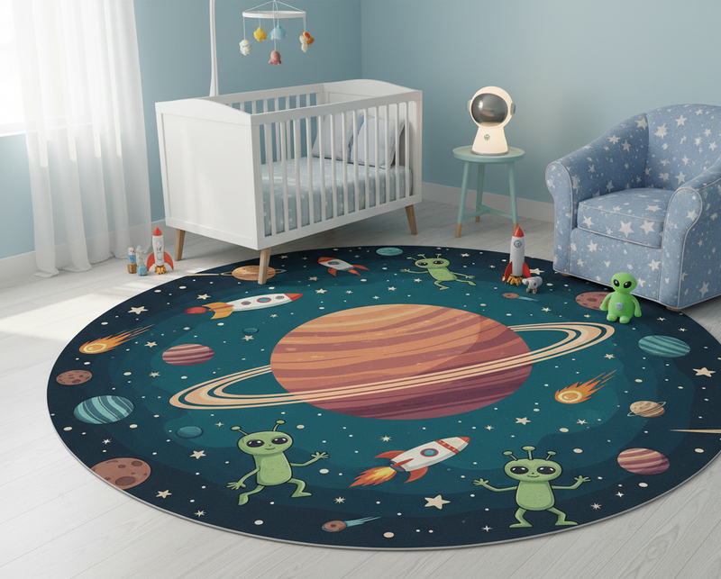Bedroom vinyl rug with funny aliens round design - TenStickers