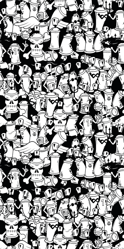Bedroom vinyl rug black and white spray cans - TenStickers