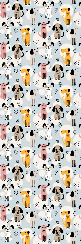 Bedroom vinyl rug with colorful dogs on blue - TenStickers