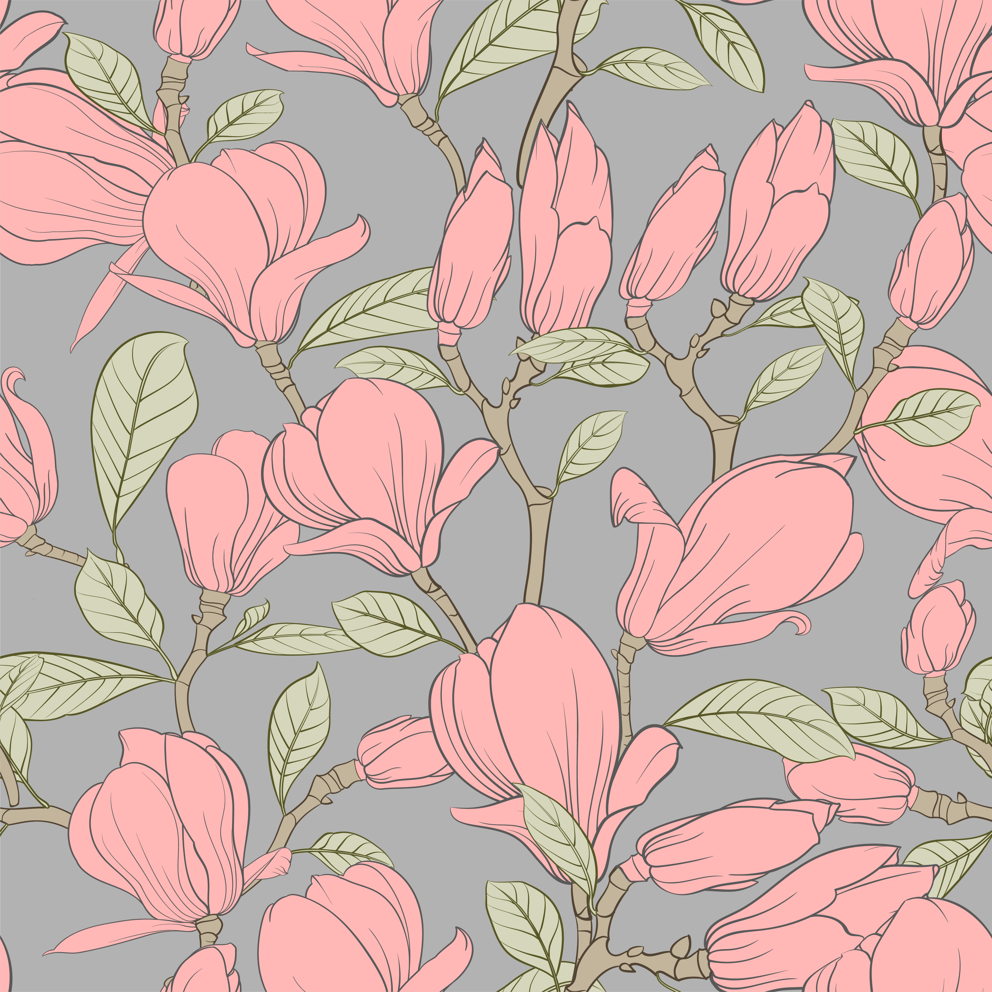 Nature vinyl rug pink flowers and leaves - TenStickers