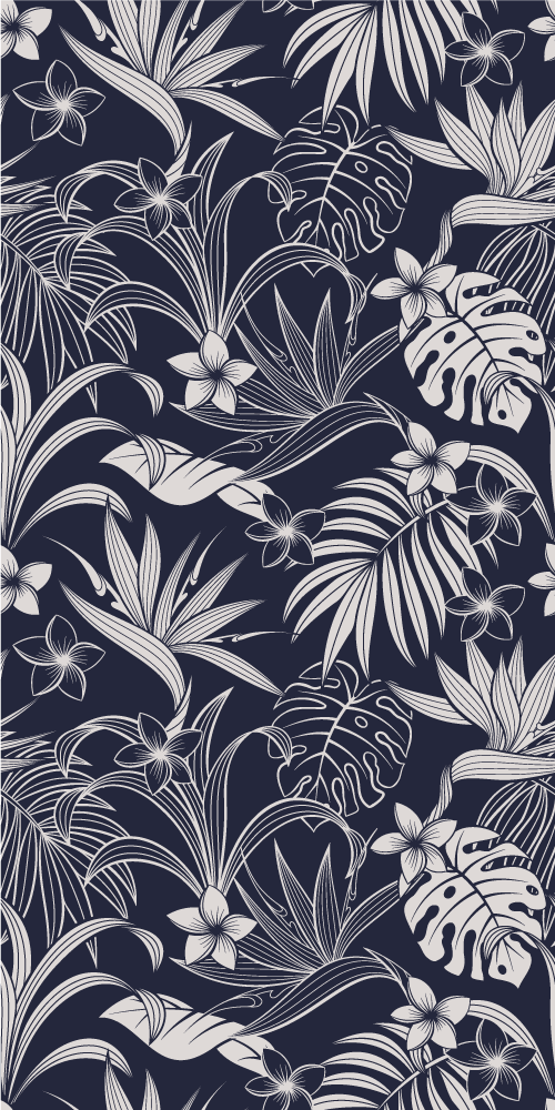 Nature vinyl rug with dark tropical foliage and blooms - TenStickers