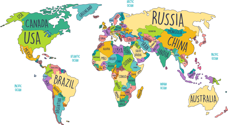 World map vinyl rug featuring a political world map - TenStickers