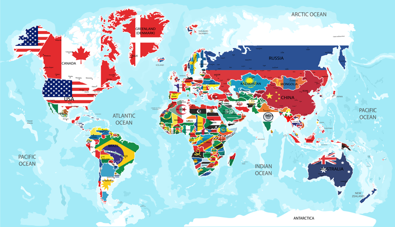 World map vinyl rug world flags design - TenStickers