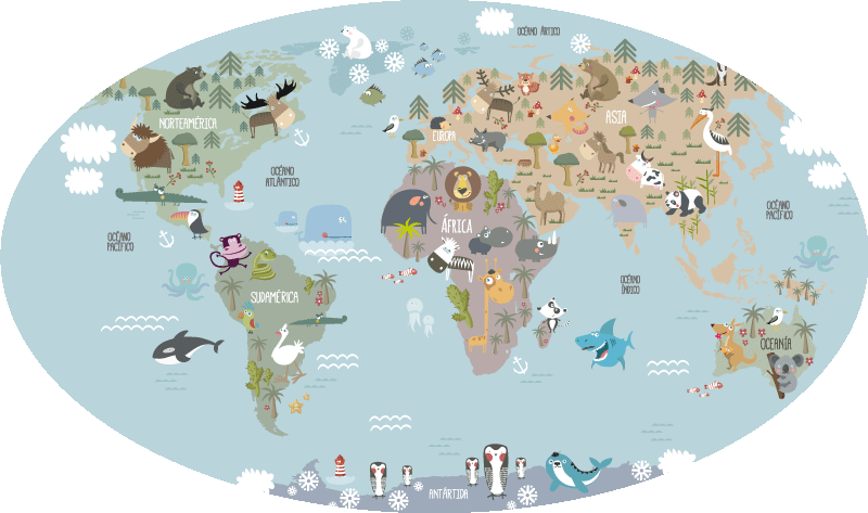 World map vinyl rug pastel colored world map - TenStickers