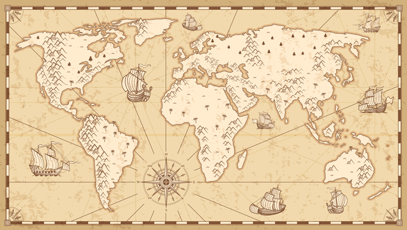 World map vinyl rug aged vintage design - TenStickers