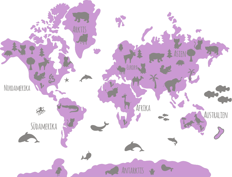 World map vinyl rug in pink and grey continents - TenStickers