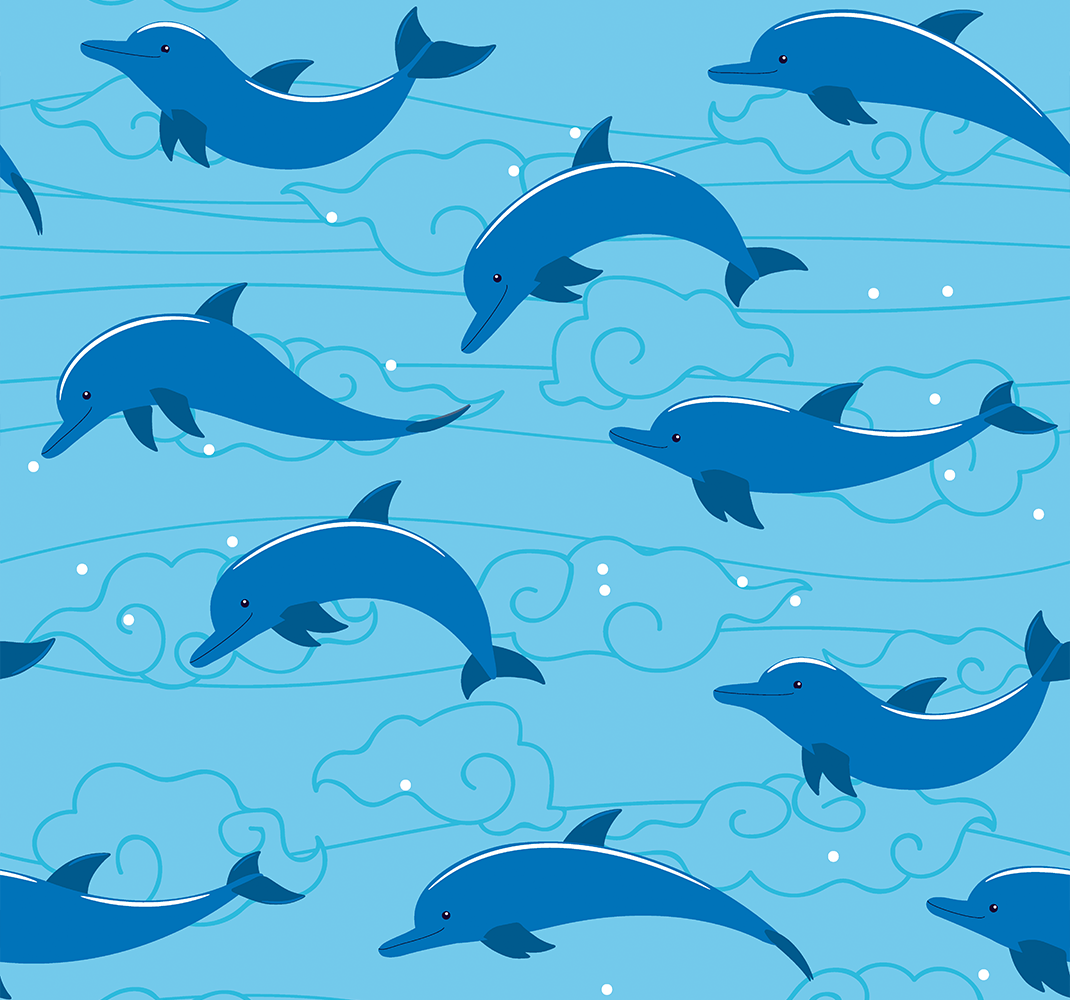 Animal vinyl rug with sky clouds and dolphins - TenStickers