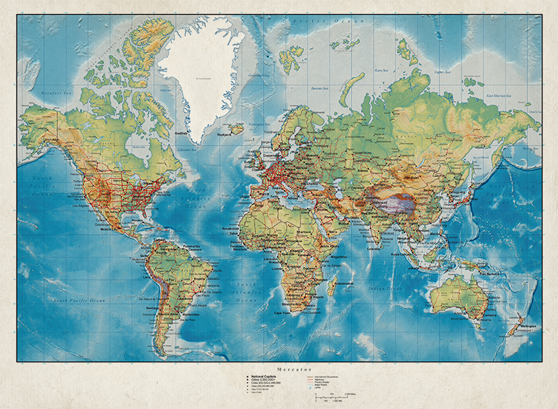 World map vinyl rug mercator design - TenStickers