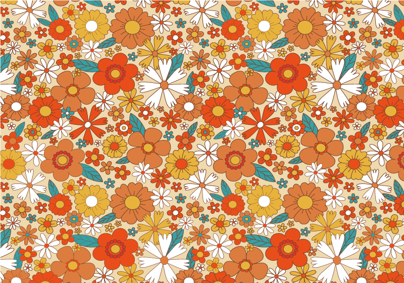 Vintage vinyl rug multicolor 70s floral design - TenStickers