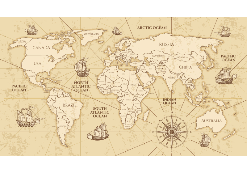 World map vinyl rug retro sepia design - TenStickers