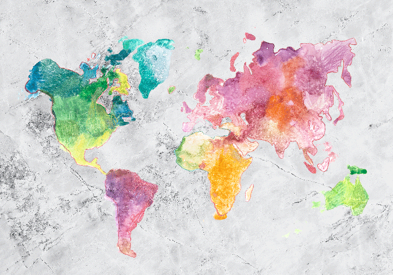World map vinyl rug in colorful stone look - TenStickers