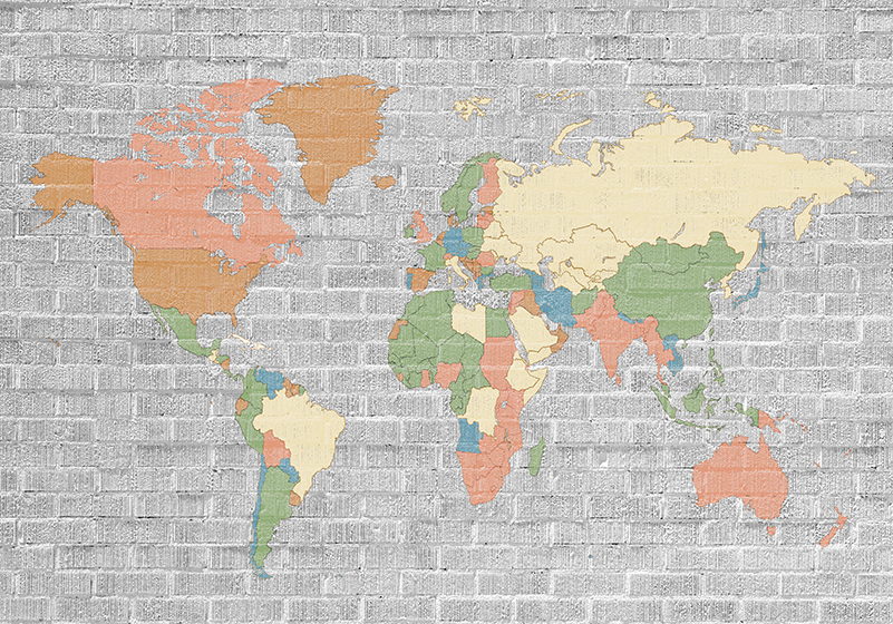 World map vinyl rug in stone pattern vintage design - TenStickers