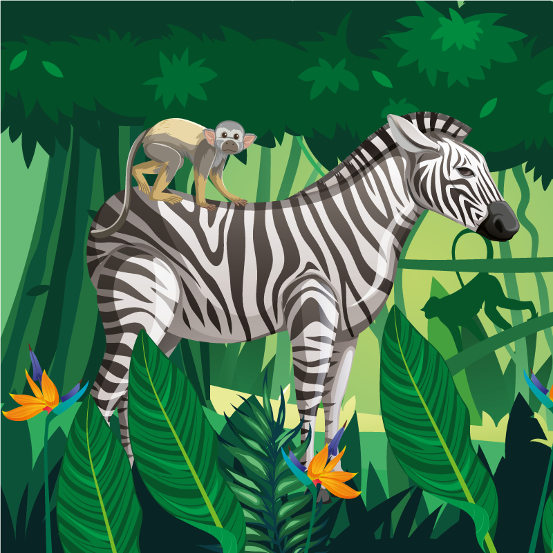 Kids vinyl rug featuring giraffe zebra and monkey 4 - TenStickers