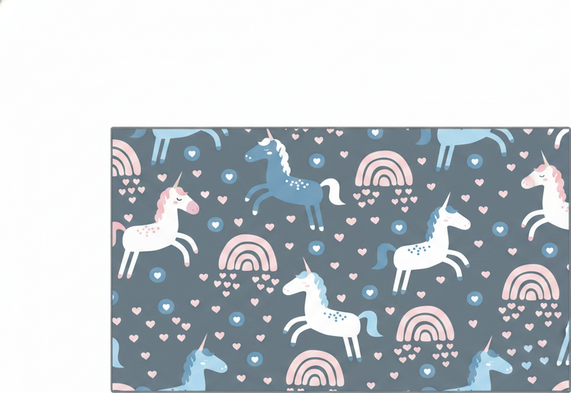 Kids vinyl rug pink rainbows and white unicorns - TenStickers
