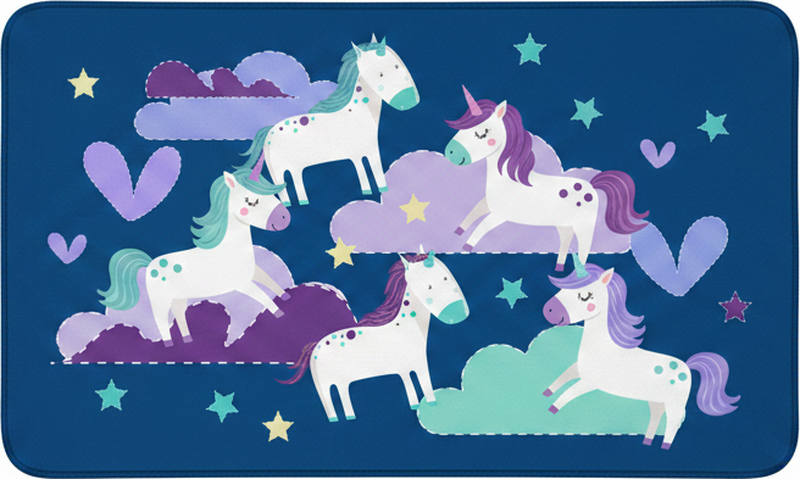 Kids vinyl rug with cute unicorns, clouds, and stars - TenStickers