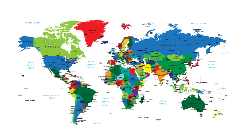 World map vinyl rug with political cartography design - TenStickers