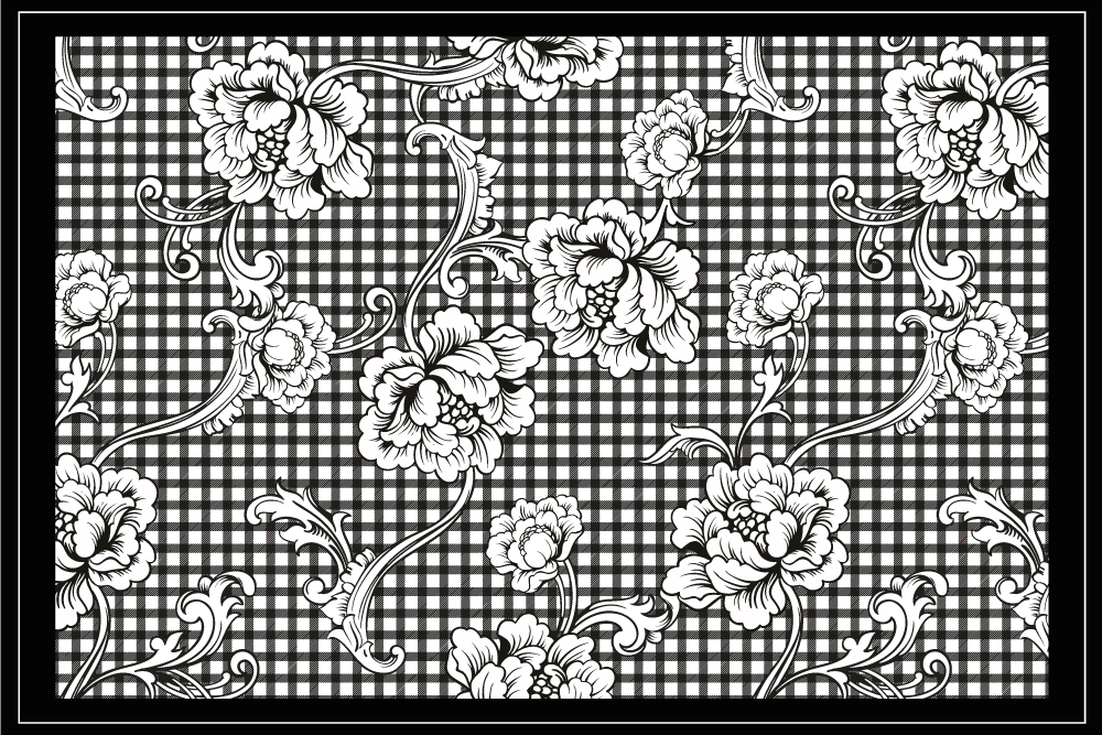 Gray vinyl rug with black and white vintage check - TenStickers