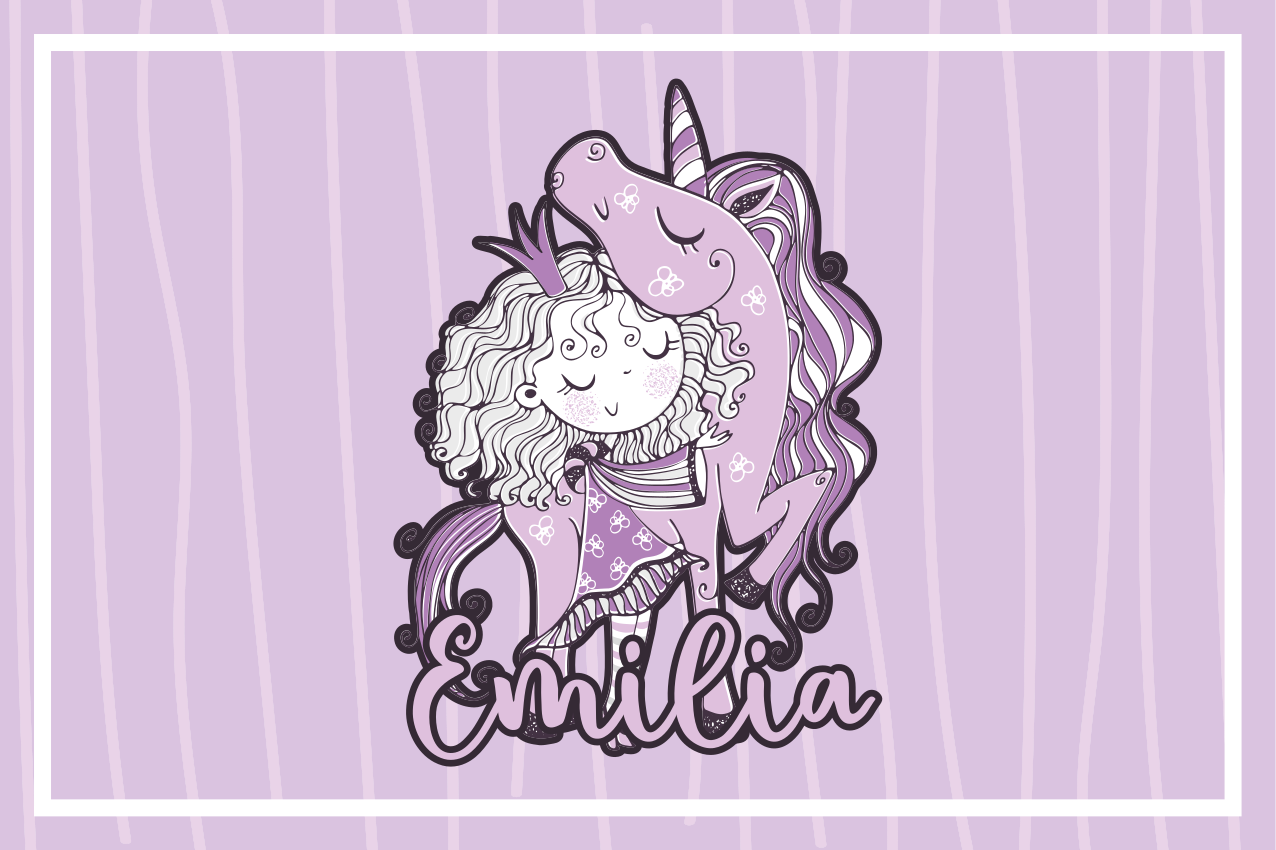 Purple vinyl rug artistic princess and unicorn - TenStickers