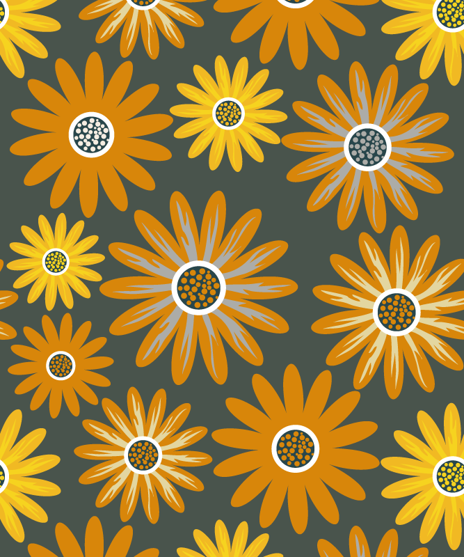 Orange vinyl rug with orange daisy flowers - TenStickers