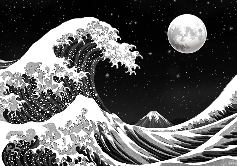 Black vinyl rug featuring kanagawa wave at night - TenStickers