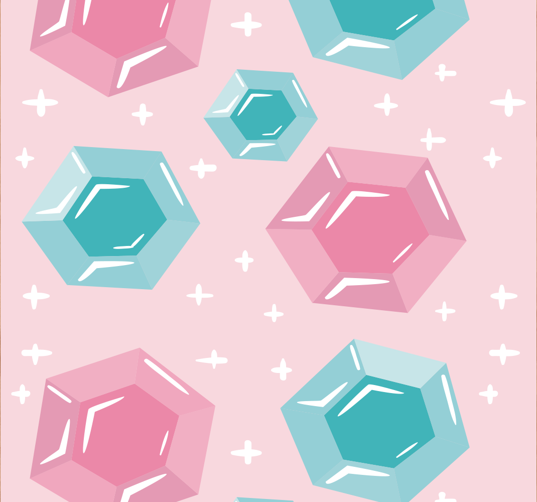 Pink vinyl rug with geometric colorful gems - TenStickers