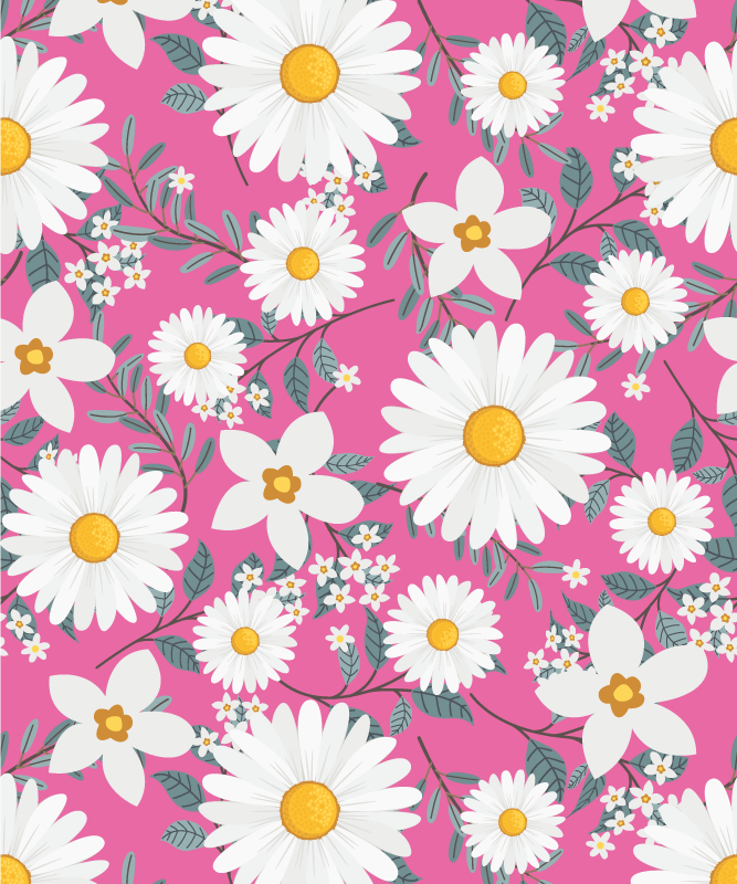 Pink vinyl rug with daisy flowers on pink background - TenStickers