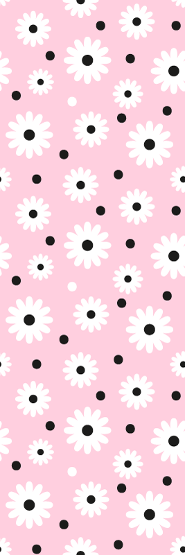 Pink vinyl rug with pink black dots flower pattern - TenStickers