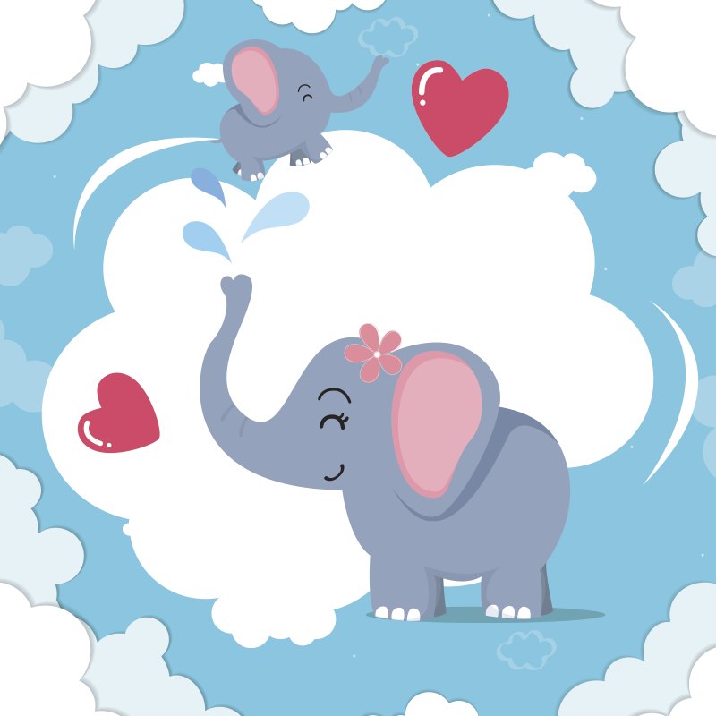 Adorable elephant cloudscape nursery rug - TenStickers
