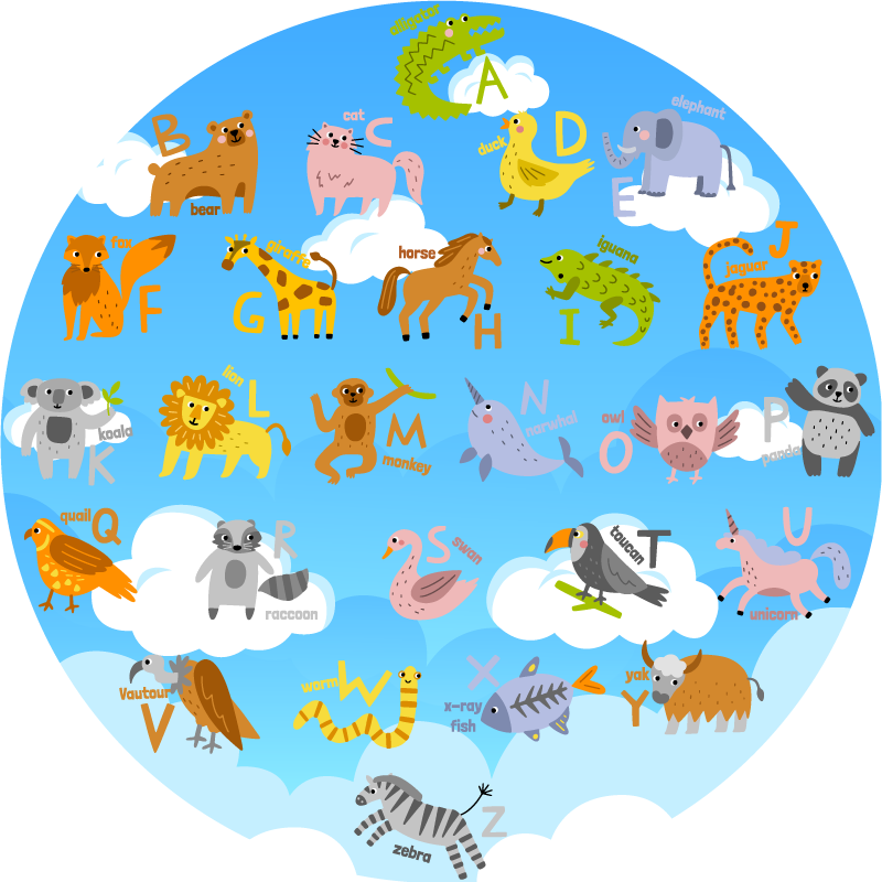 Alphabetical Animal Circle bedroom rug - TenStickers