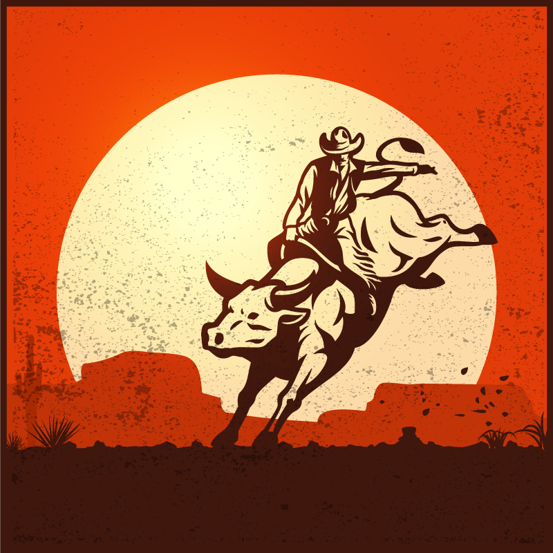 Cowboy riding a bull vintage vinyl rugs - TenStickers